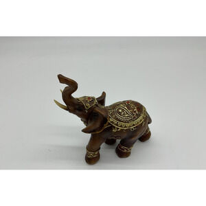 Decorative Brown Elephant Figurine with Gold Accents